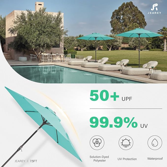 7.5FT Patio Umbrella Market Table Umbrella with 6 Sturdy Ribs