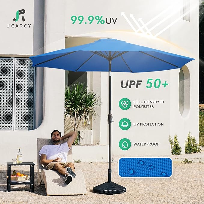 9FT Patio Umbrella Outdoor Table Umbrella with Push Button Tilt and Crank, Market Umbrella 8 Sturdy Ribs