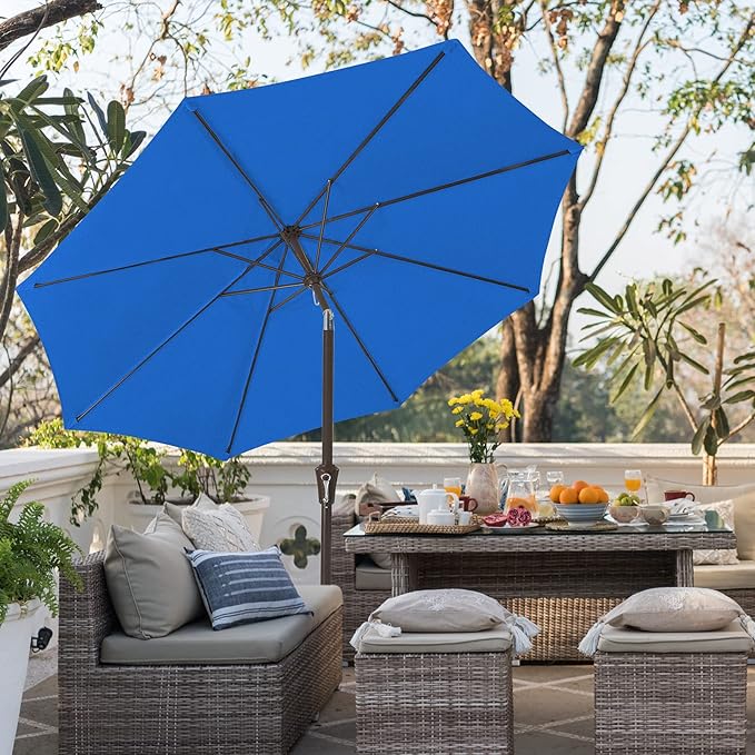 9FT Patio Umbrella Outdoor Table Umbrella with Push Button Tilt and Crank, Market Umbrella 8 Sturdy Ribs