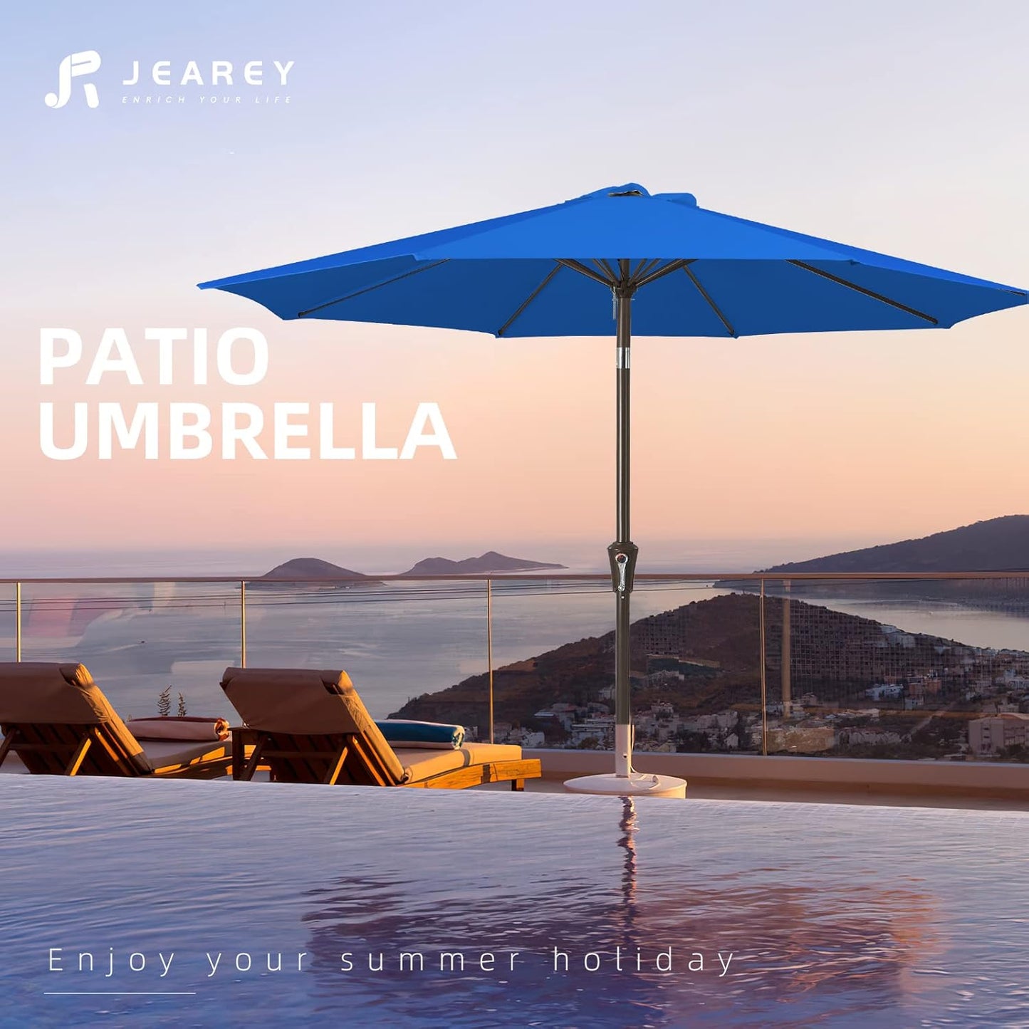 9FT Patio Umbrella Outdoor Table Umbrella with Push Button Tilt and Crank, Market Umbrella 8 Sturdy Ribs