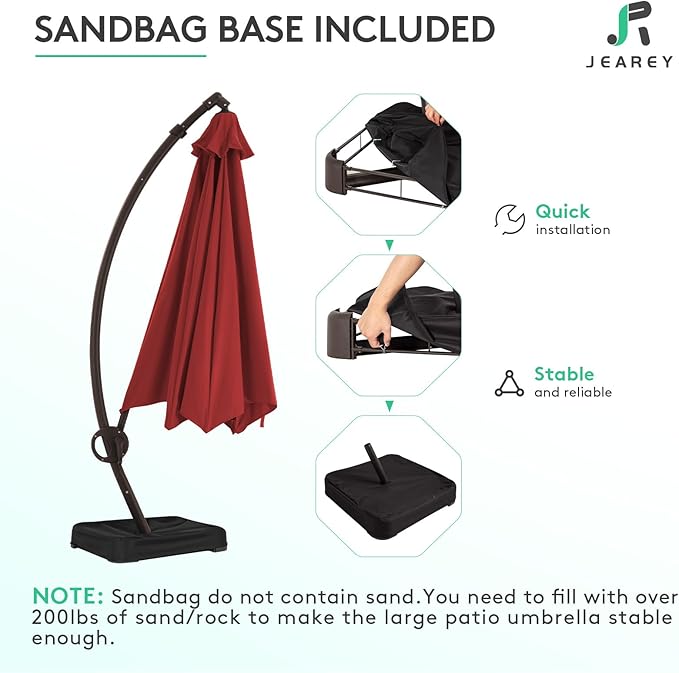 11FT Outdoor Patio Umbrella - Large Offset Curvy Cantilever Heavy Duty Hanging Round Umbrella with Sandbag Base