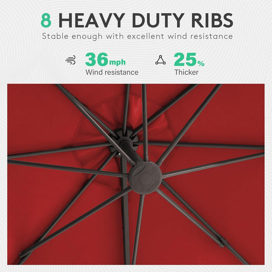 11FT Outdoor Patio Umbrella - Large Offset Curvy Cantilever Heavy Duty Hanging Round Umbrella with Sandbag Base