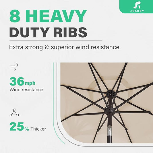 9 FT Patio Umbrellas Outdoor Table Market Umbrella w/Push Button Tilt/Crank, 8 Sturdy Ribs