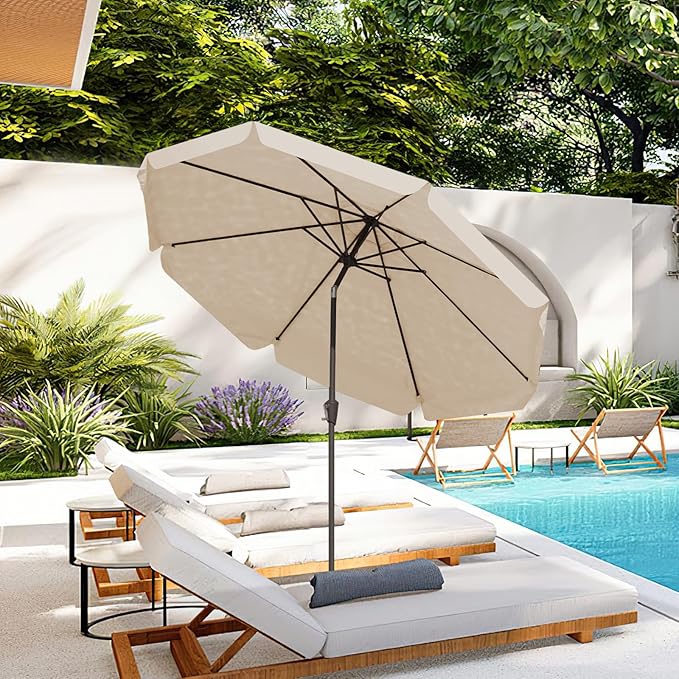 9 FT Patio Umbrellas Outdoor Table Market Umbrella w/Push Button Tilt/Crank, 8 Sturdy Ribs