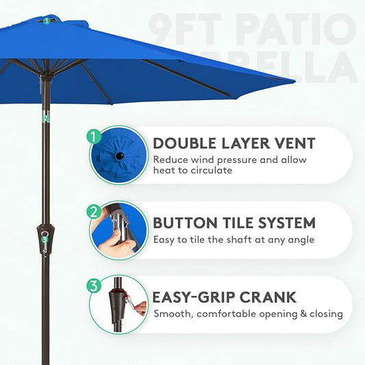 9FT Patio Umbrella Outdoor Table Umbrella with Push Button Tilt and Crank, Market Umbrella 8 Sturdy Ribs