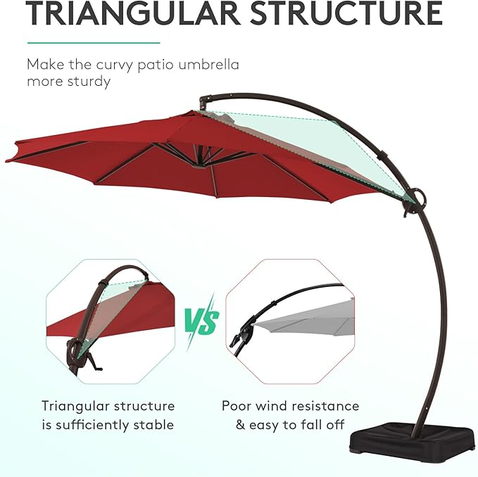 11FT Outdoor Patio Umbrella - Large Offset Curvy Cantilever Heavy Duty Hanging Round Umbrella with Sandbag Base