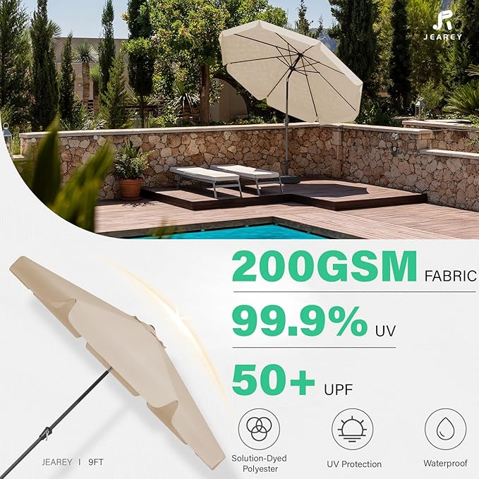 9 FT Patio Umbrellas Outdoor Table Market Umbrella w/Push Button Tilt/Crank, 8 Sturdy Ribs
