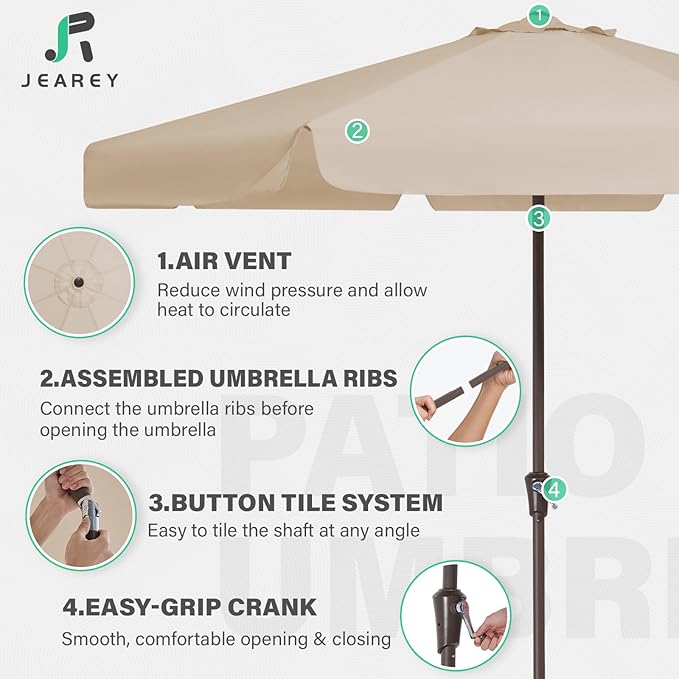 9 FT Patio Umbrellas Outdoor Table Market Umbrella w/Push Button Tilt/Crank, 8 Sturdy Ribs