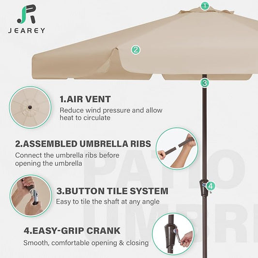 9 FT Patio Umbrellas Outdoor Table Market Umbrella w/Push Button Tilt/Crank, 8 Sturdy Ribs